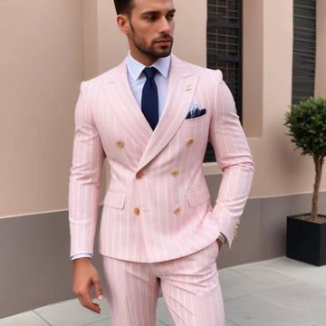 Aidase Formal Men's Suits Pink Stripe Double Breasted Peak Lapel Blazer High Quality Wedding 2 Piece Jacket Pants Classic Outfits Sets aidase-shop